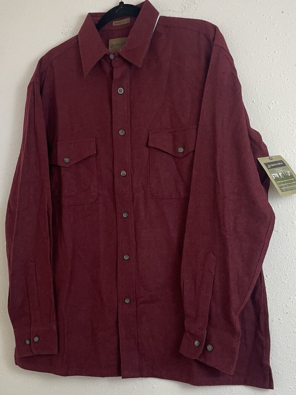 St Johns Bay Chamois Cloth Shirt Mens Size Medium Button Up Dark Red Heather NWT